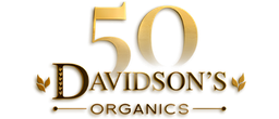 50 Davidson's Organics logo with gold and white text