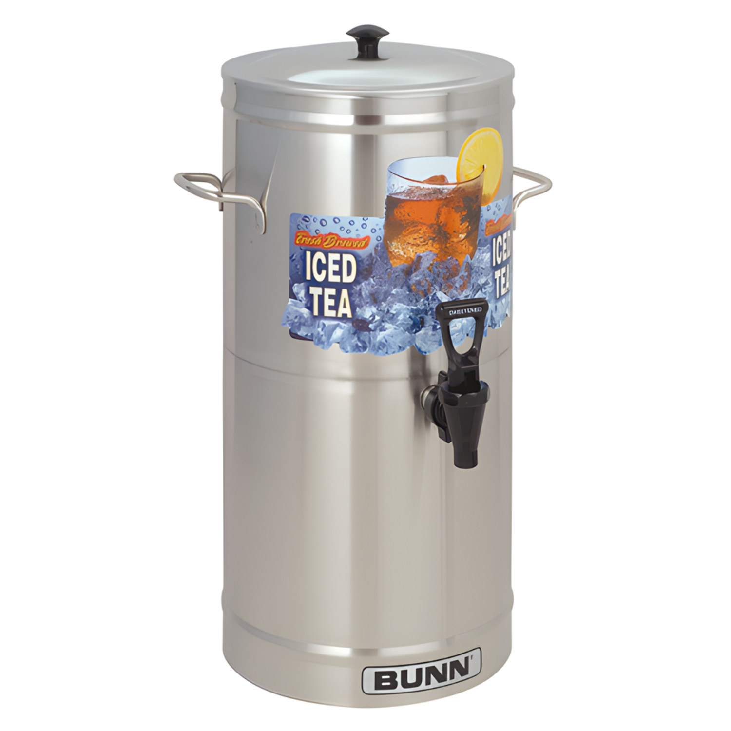 Bunn iced tea maker with a label on a white background